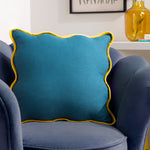 heya home Wiggle Velvet Reversible Ready Filled Cushion in Blue/Yellow