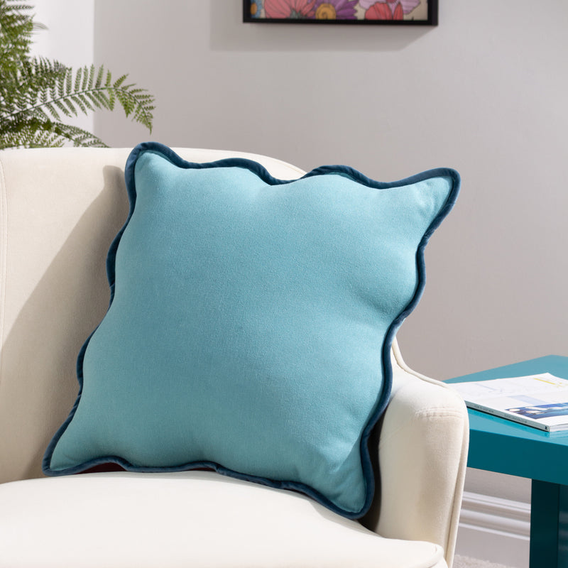 heya home Wiggle Velvet Reversible Ready Filled Cushion in Mineral/Blue