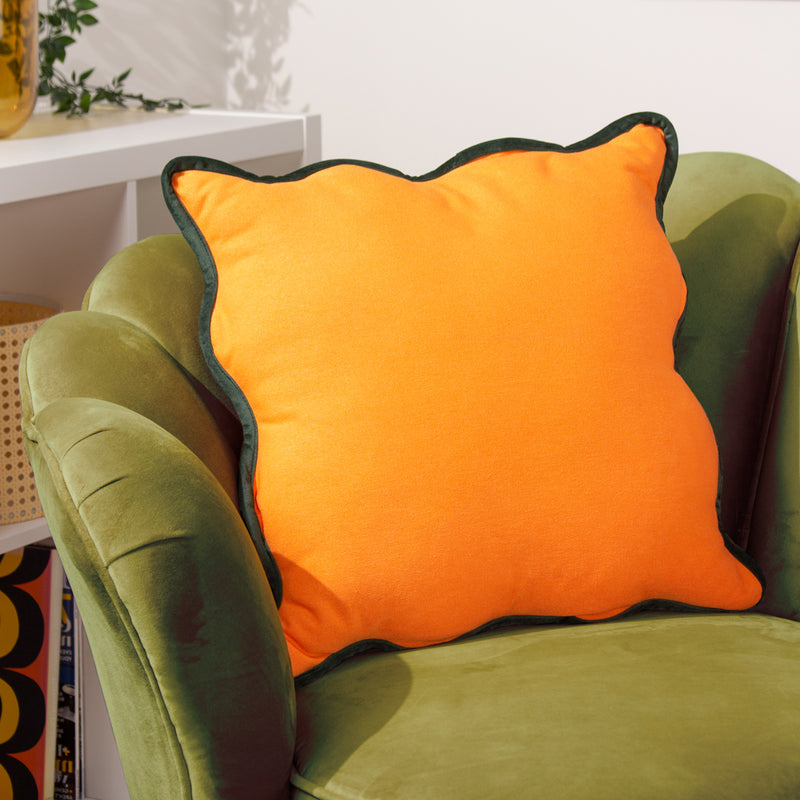 heya home Wiggle Velvet Reversible Ready Filled Cushion in Orange/Green