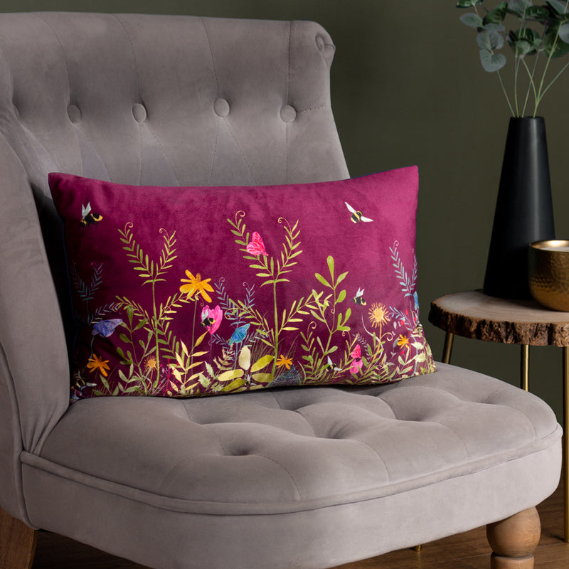 Wylder Willow Wildflower Meadow Cushion Cover in Fuchsia