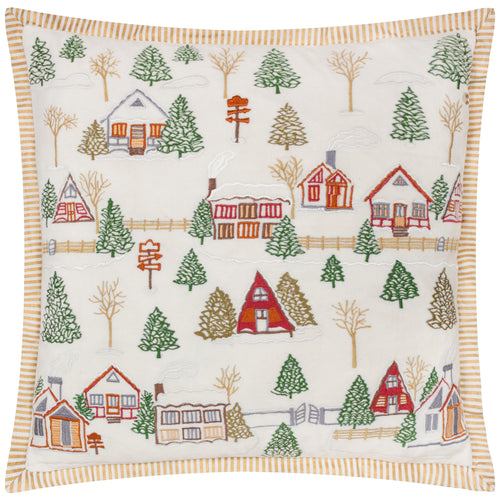  White Cushions - Winter Ski Lodges Embroidered Cushion Cover White Paoletti