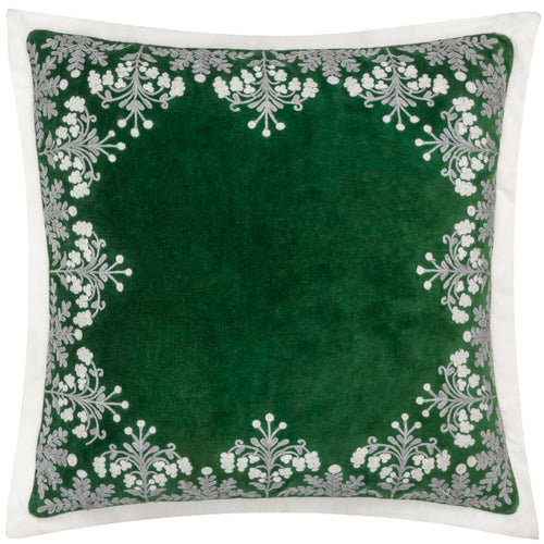 Floral Green Cushions - Winter Bloom Embroidered Cushion Cover Green Paoletti