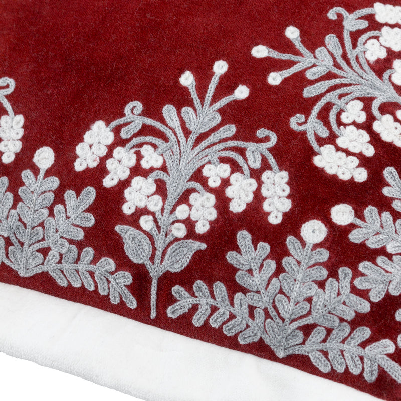 Floral Red Cushions - Winter Bloom Embroidered Cushion Cover Red Paoletti