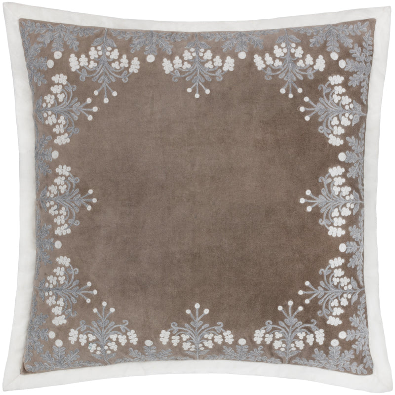 Floral Beige Cushions - Winter Bloom Embroidered Cushion Cover Taupe Paoletti