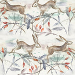 Animal Cream Fabric - Winter Hares Printed Oil Cloth Fabric Natural Voyage Maison