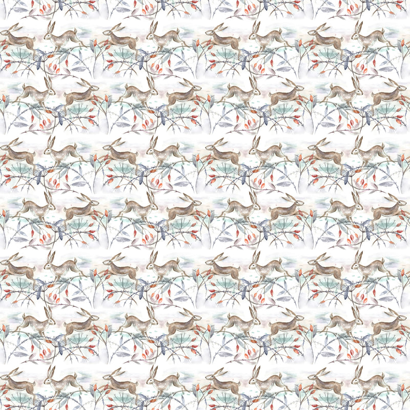 Animal Cream Fabric - Winter Hares Printed Oil Cloth Fabric Natural Voyage Maison