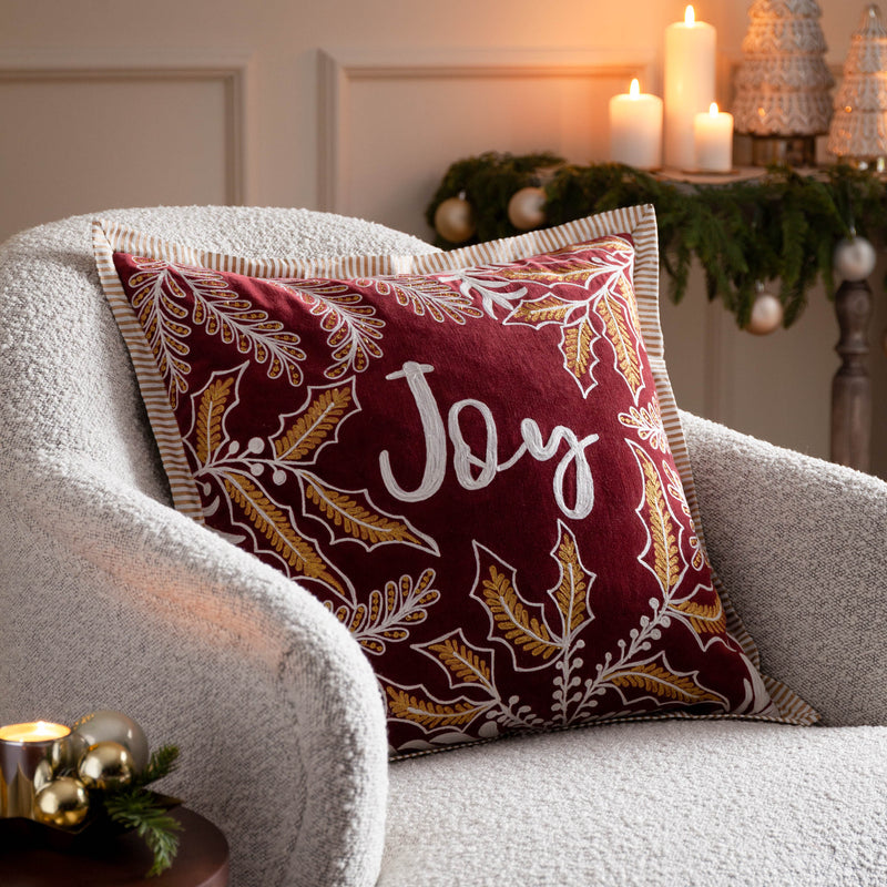 Woodland Red Cushions - Winter Joy Embroidered Cushion Cover Red Paoletti