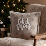  Beige Cushions - Winter Let It Snow Embroidered Cushion Cover Greige Paoletti