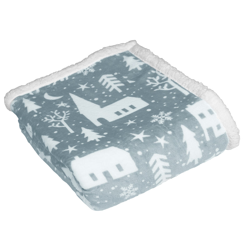 furn. Winter Walk Fleece Throw in Mist Blue