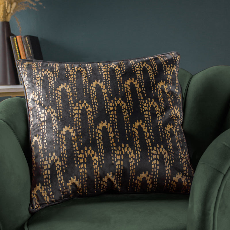 furn. Wisteria Printed Velvet Cushion Cover in Charcoal