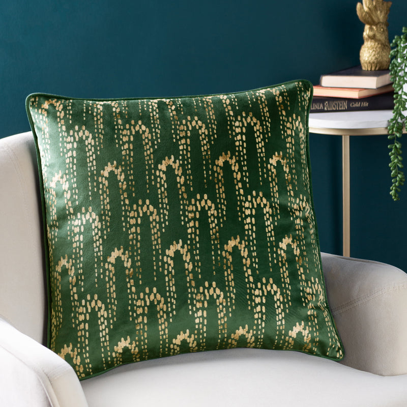 furn. Wisteria Printed Velvet Cushion Cover in Emerald