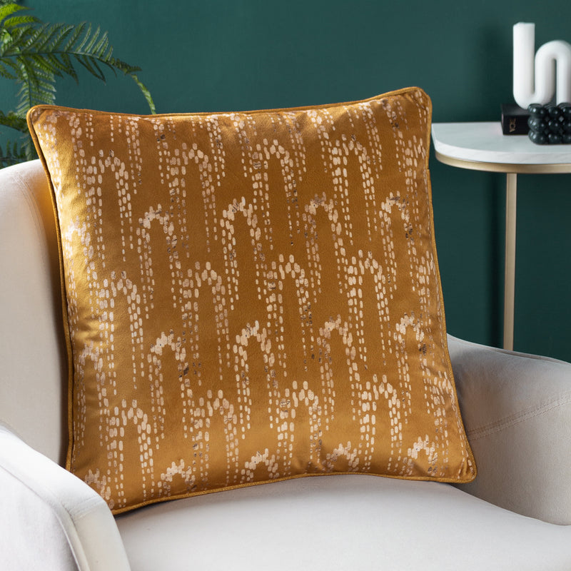 furn. Wisteria Printed Velvet Cushion Cover in Gold