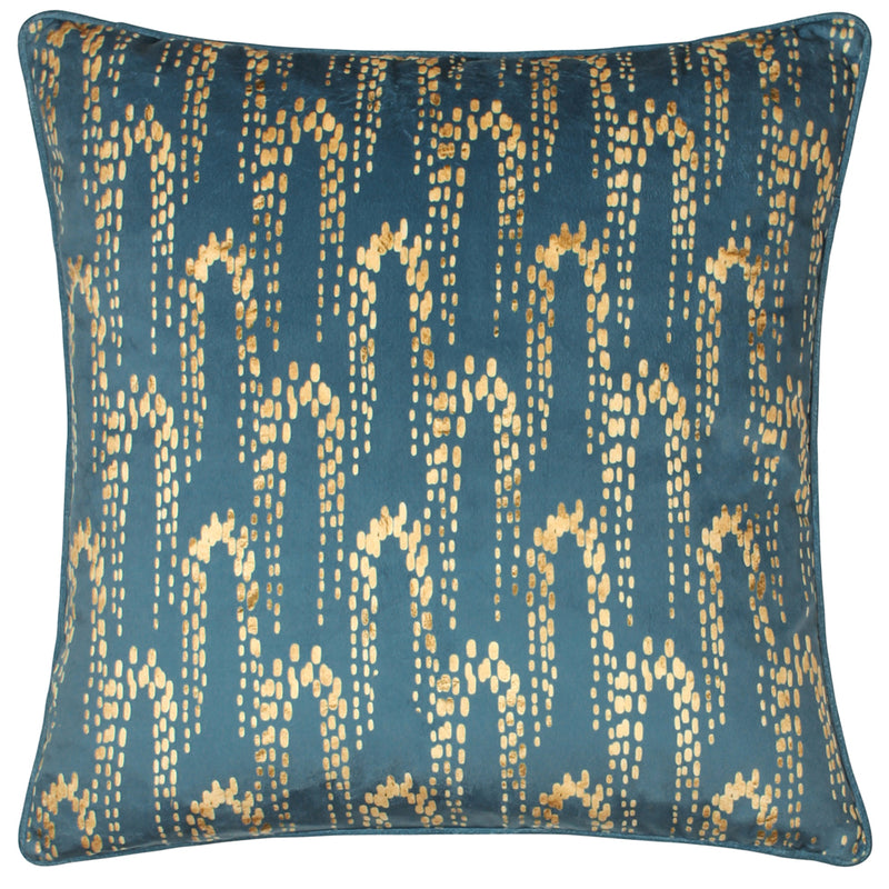 furn. Wisteria Printed Velvet Cushion Cover in Petrol