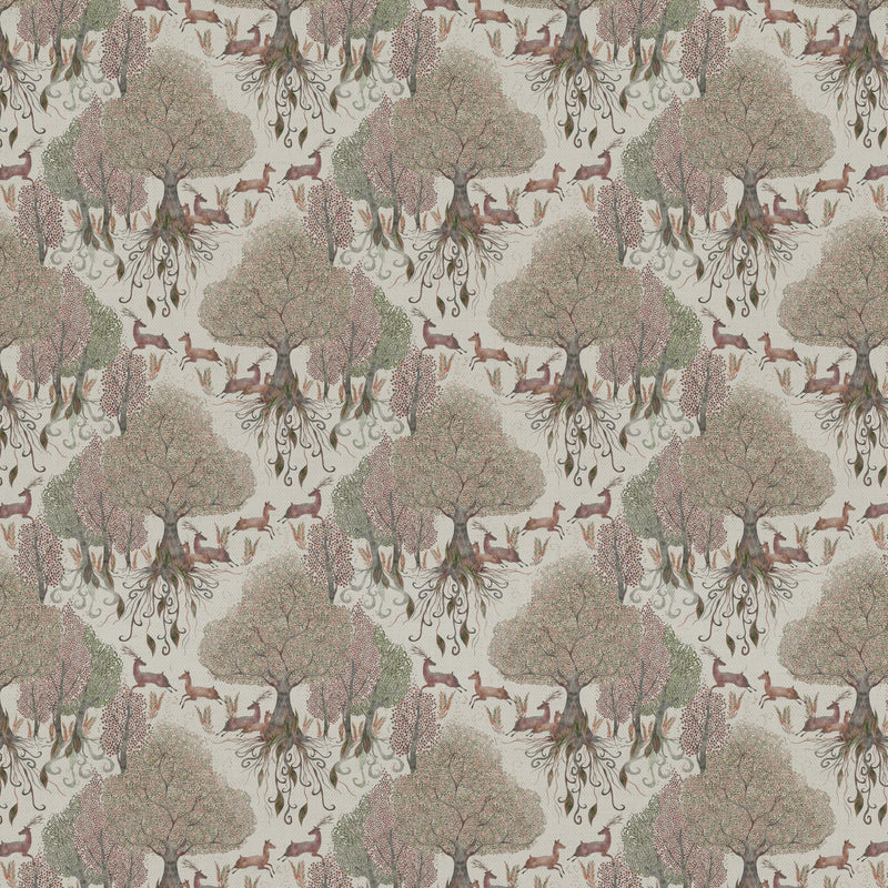 Floral Beige Fabric - Willow Woods Printed Cotton Fabric (By The Metre) Stone Voyage Maison