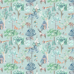 Animal Blue Fabric - Woodland Adventures Printed Cotton Fabric (By The Metre) Aqua Voyage Maison