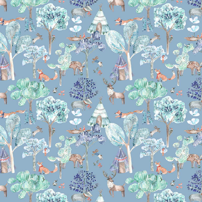 Woodland Adventures Printed Fabric Sample Swatch Denim