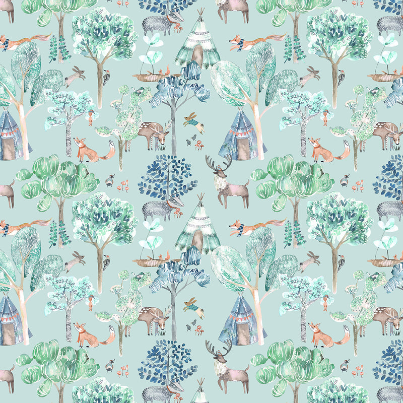 Woodland Adventures Wallpaper Sample Aqua