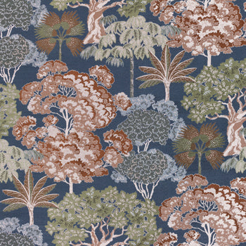  Blue Fabric - Woodlands  Fabric (By The Metre) Navy Wylder