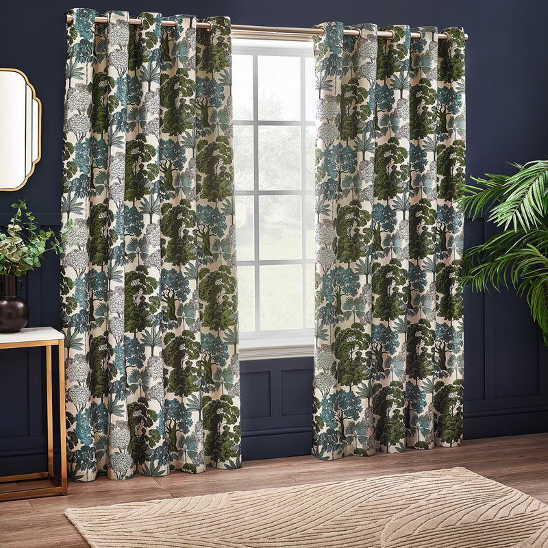 Wylder Woodlands Room Darkening Eyelet Curtains in Green