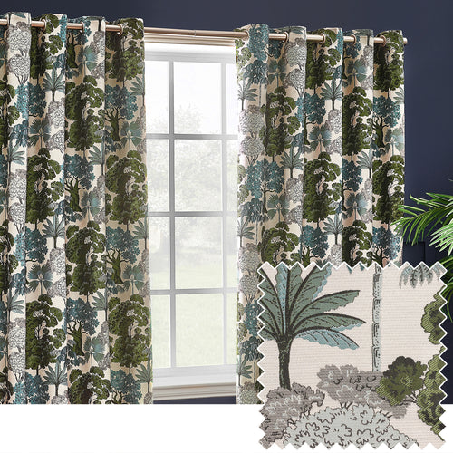 Wylder Woodlands Room Darkening Eyelet Curtains in Green