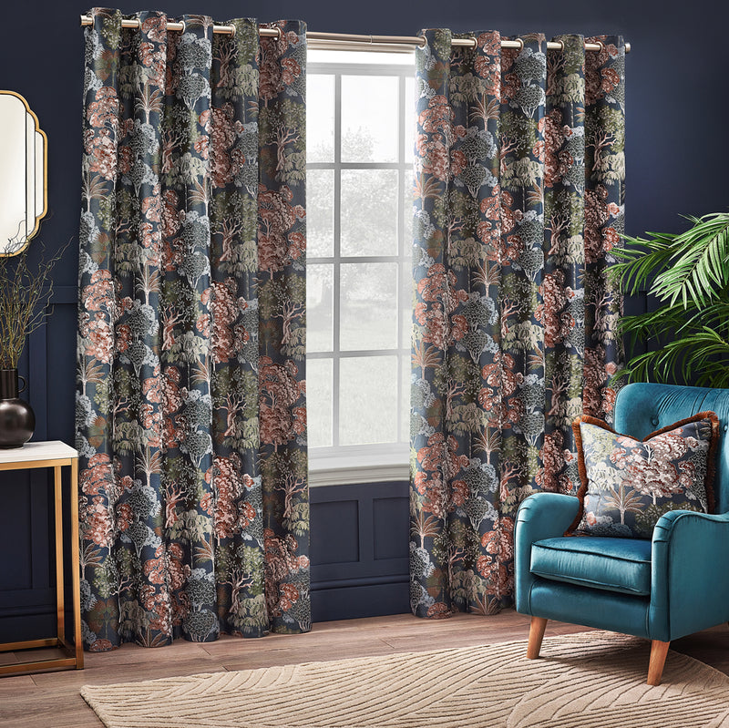 Wylder Woodlands Room Darkening Eyelet Curtains in Navy