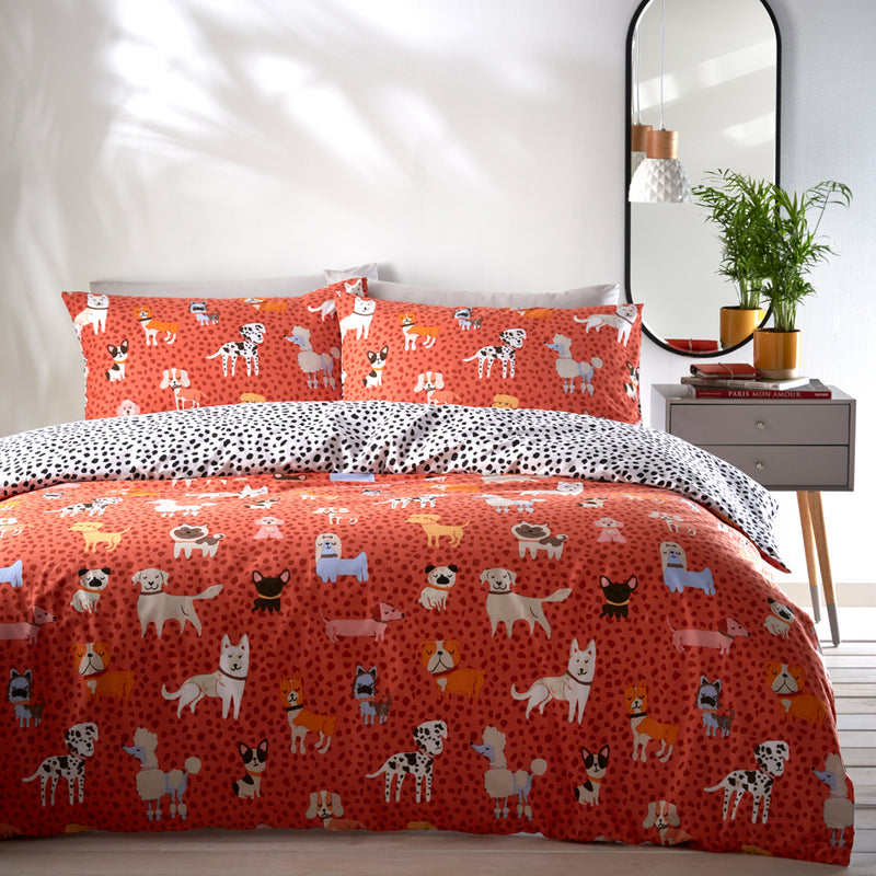 furn. Woofers Dogs Duvet Cover Set in Coral