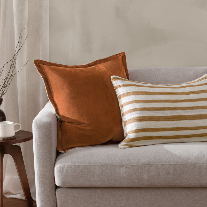 Striped Brown Cushions - Woven Stripe Cotton Cushion Cover Cinnamon Yard