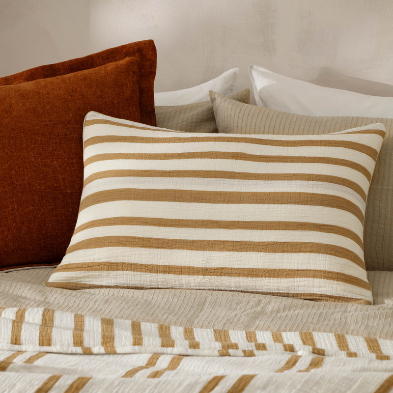 Striped Brown Cushions - Woven Stripe Cotton Cushion Cover Cinnamon Yard