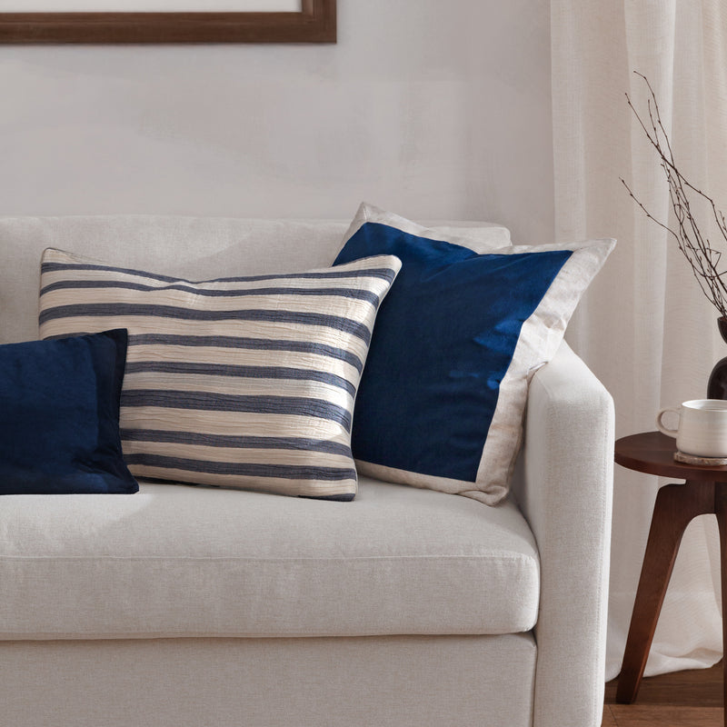 Striped Blue Cushions - Woven Stripe Cotton Cushion Cover Dusk Blue Yard