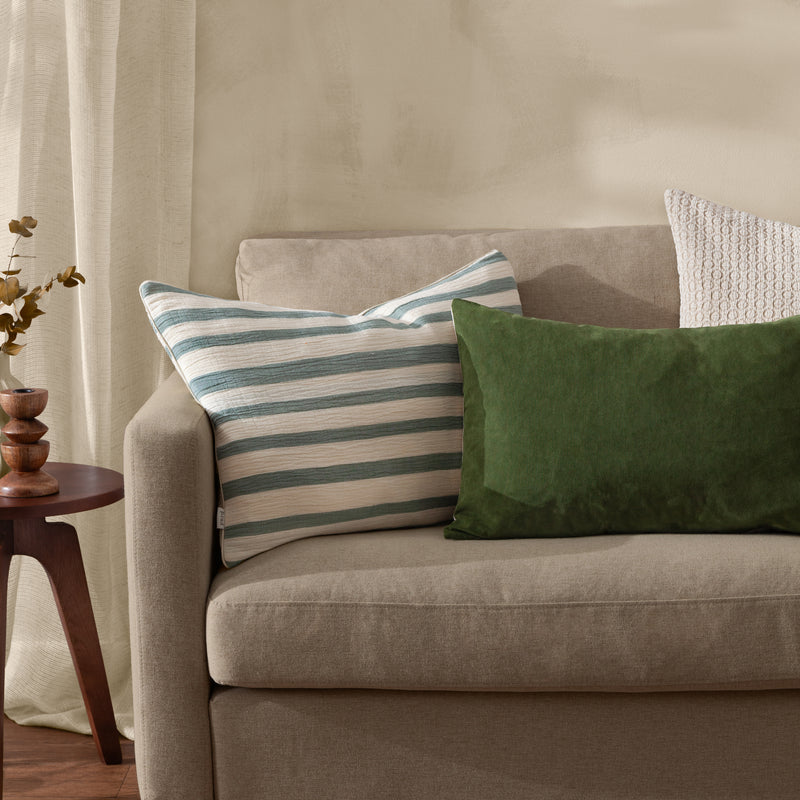 Striped Green Cushions - Woven Stripe Cotton Cushion Cover Eucalyptus Yard