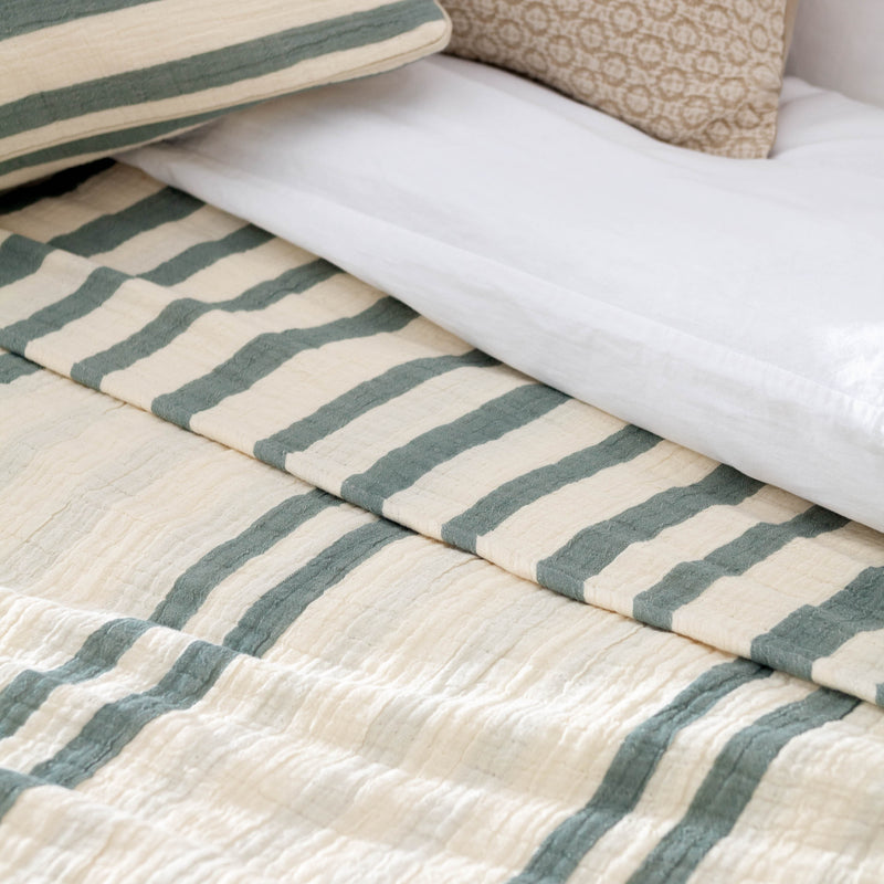  Bedding - Woven Stripe  Bedspread Eucalyptus Yard