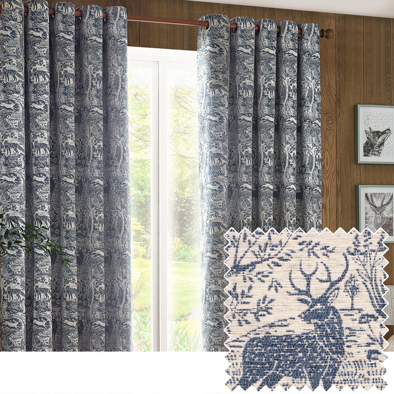 Winter Woods Animal Chenille Eyelet Curtains Midnight