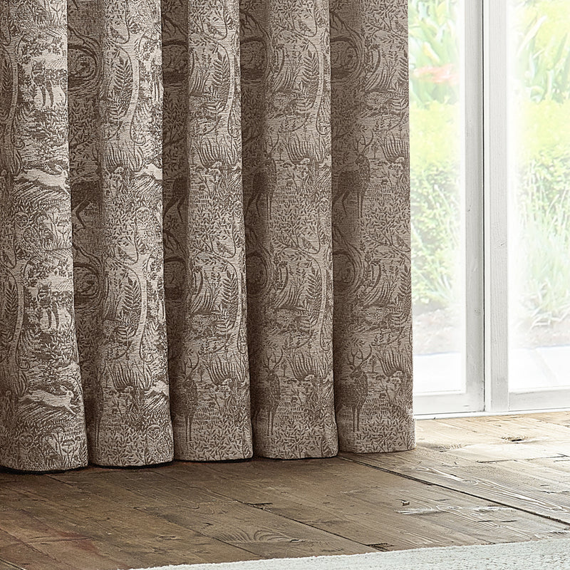 furn. Winter Woods Animal Chenille Eyelet Curtains in Taupe