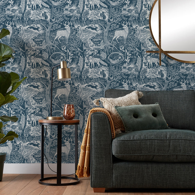 furn. Winter Woods Wallpaper in Blue