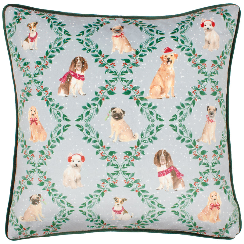 Animal Multi Cushions - Christmas Dog Friends Printed Velvet Cushion Cover Multicolour Evans Lichfield