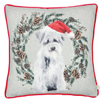 Christmas Dog Wreath Printed Cushion Multicolour