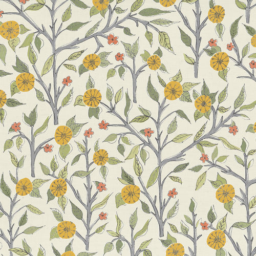 Floral Yellow Fabric - Yamuna Printed Cotton Fabric (By The Metre) Sunflower Voyage Maison