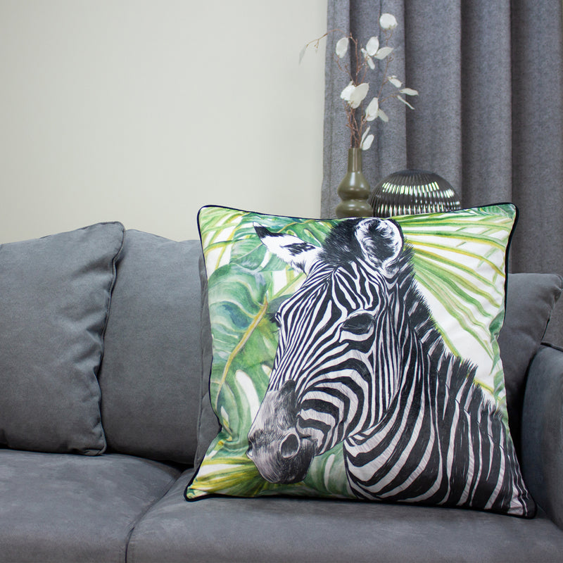 Paoletti Jungle Zebra Cushion Cover in Green