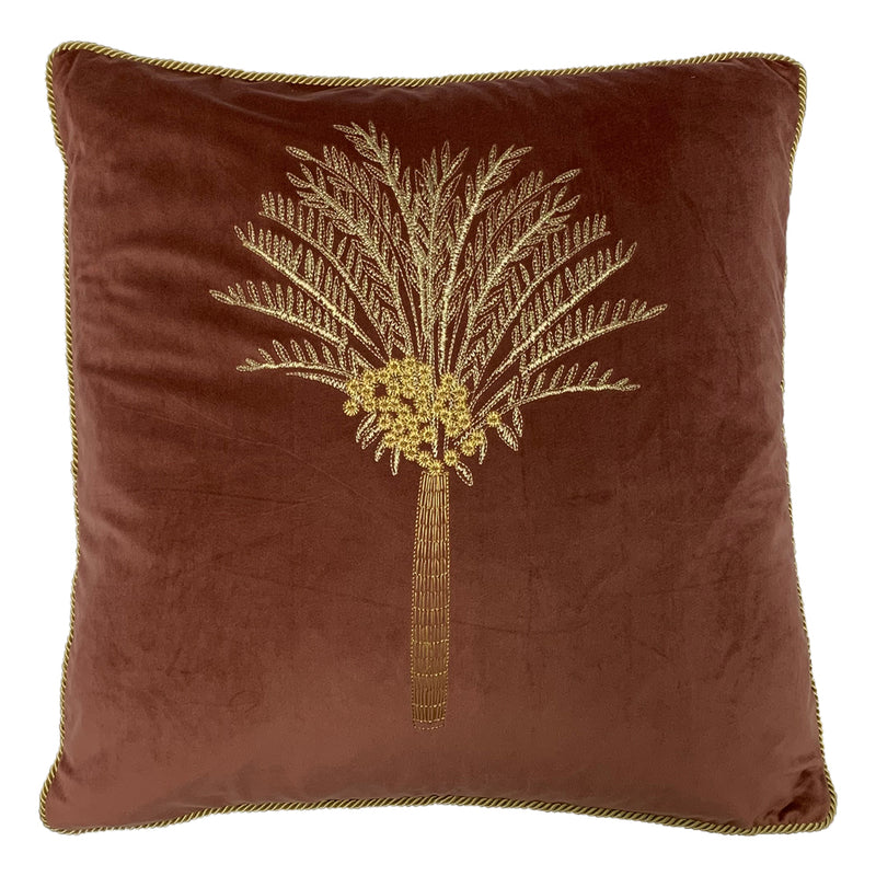 Desert Palm Embroidered Velvet Cushion Rock Rose