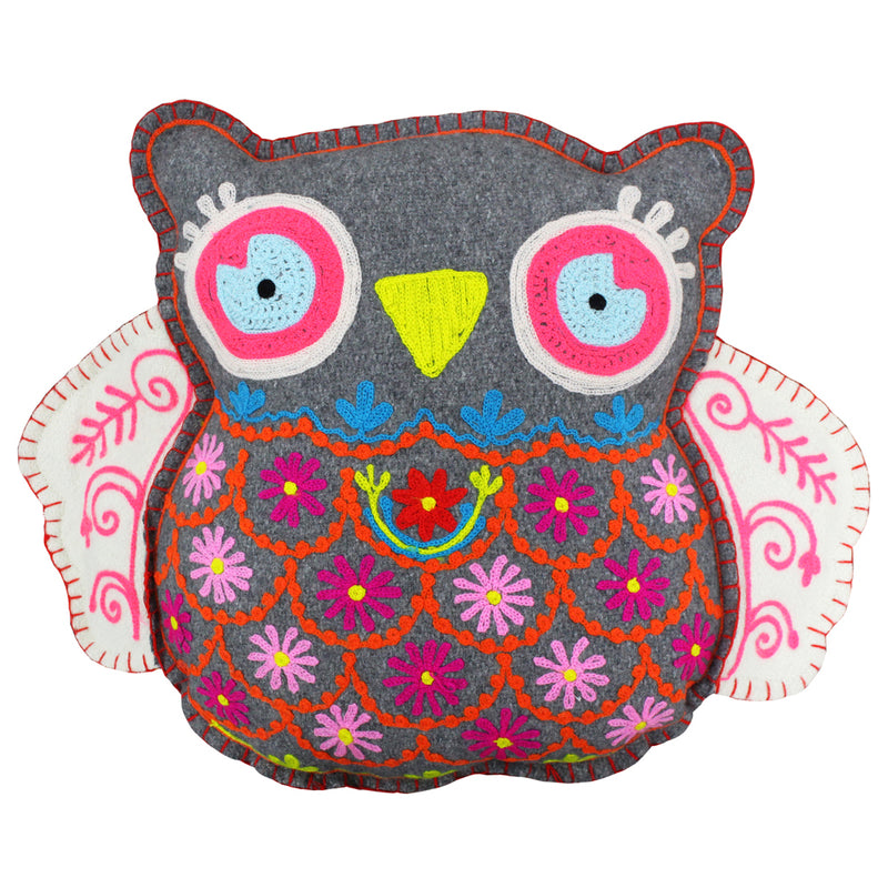 Hootie Owl Embroidered Cushion Multi