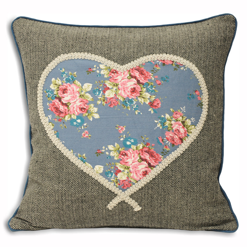 Sweet Cottage Heart Cushion Denim