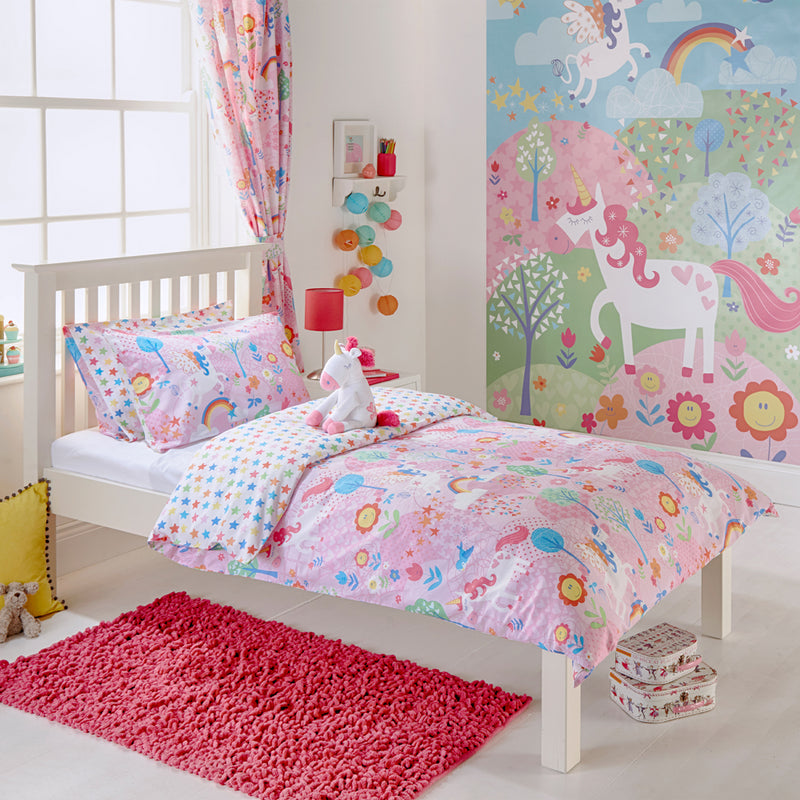 Unicorn Kids Duvet Cover Set Pink