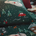 Winter Pines Pyjama Fleece Duvet Cover Set Pine Green